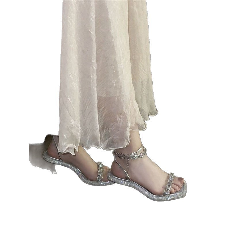 Damen elegante Sandalen mit funkelnden Strassakzenten und bequemen Absatz R&B