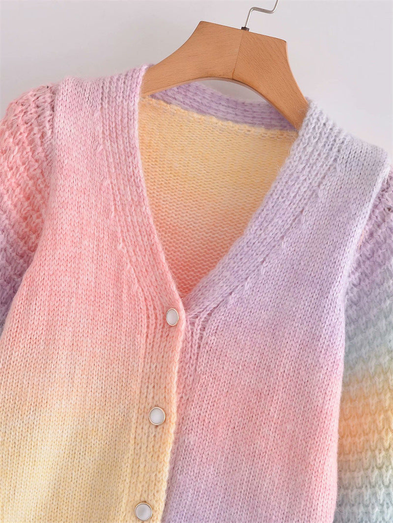 Damen Farbverlauf Strickjacke mit originellem Rippdesign R&B
