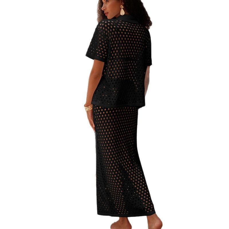 Damen Netz-Outfit mit dekorativer Knopfleiste und Elegantem Schnitt EB
