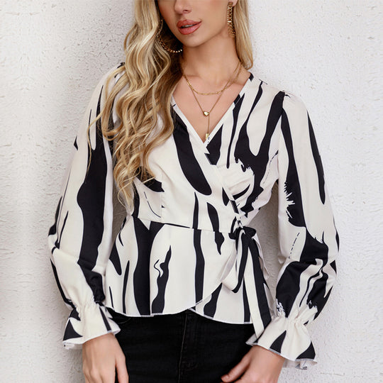 Damen Wickelbluse mit peplum Schnitt und langen Ärmeln R&B