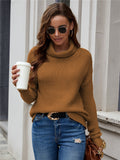 Damen gemusterter Strickpullover mit hohem Kragen und lockerer Passform
