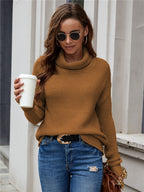 Damen gemusterter Strickpullover mit hohem Kragen und lockerer Passform