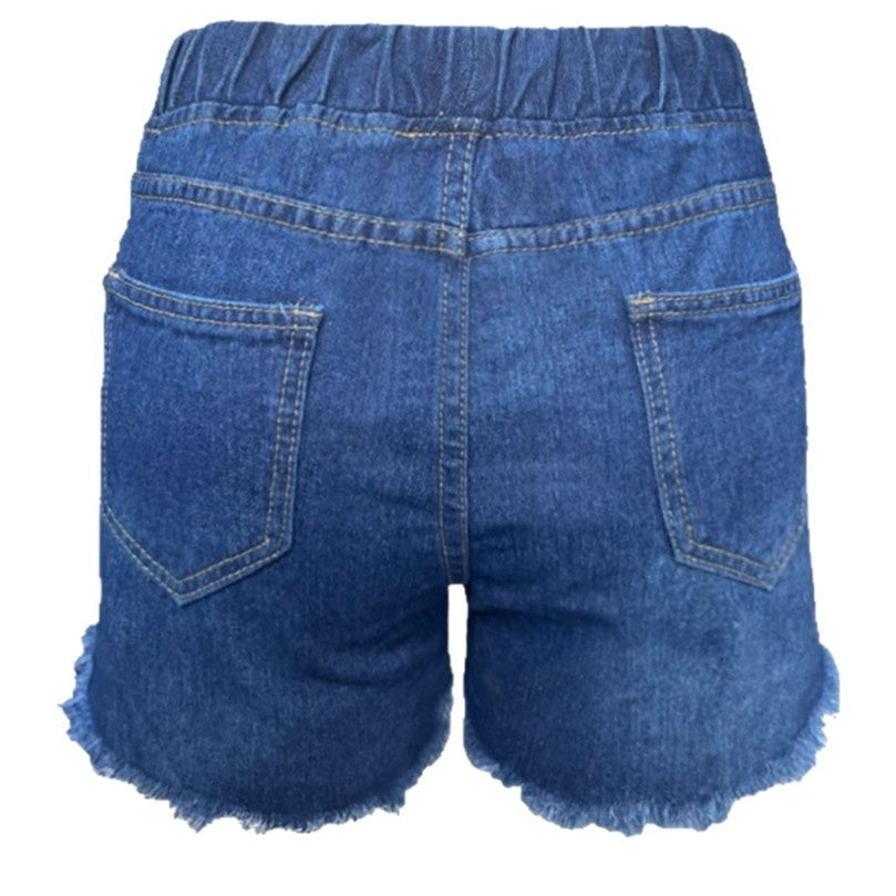 Damen Denim-Shorts mit elastischem Bund und modischen Destroyed-Elementen R&B