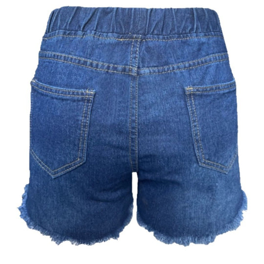 Damen Denim-Shorts mit elastischem Bund und modischen Destroyed-Elementen R&B
