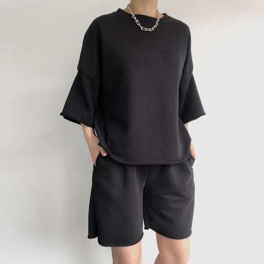 Damen lässiges Crop-Top und Shorts-Set mit weitem Schnitt R&B