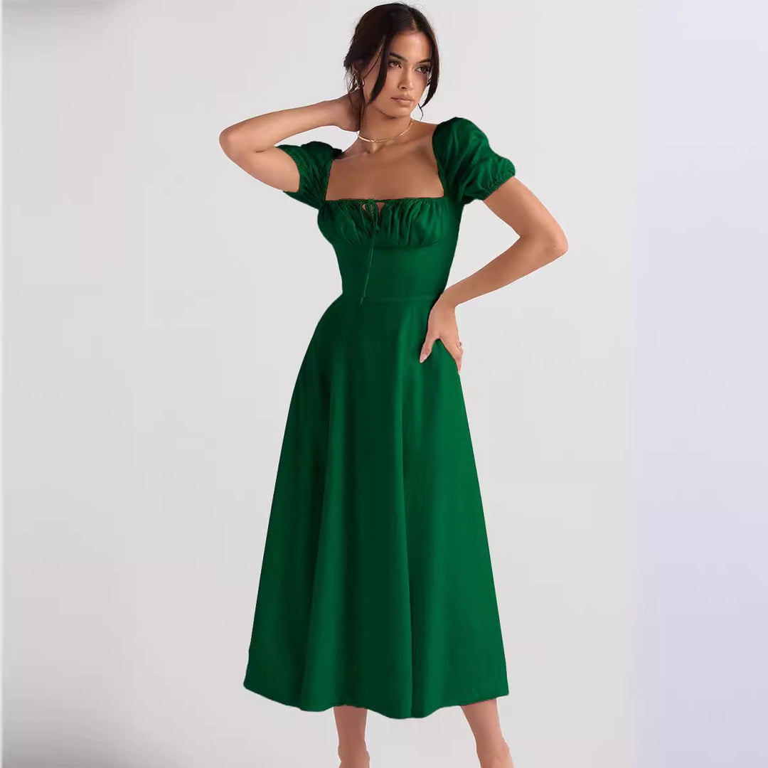 Damen Midi-Kleid mit gerafftem Oberkörper und ausgestelltem Rock R&B