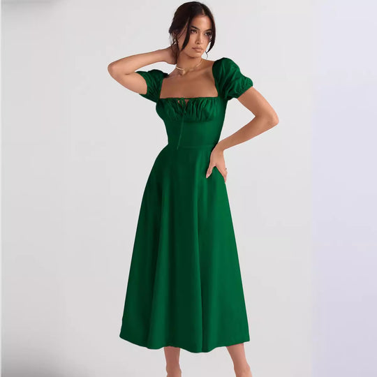 Damen Midi-Kleid mit gerafftem Oberkörper und ausgestelltem Rock R&B