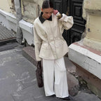 Damen Modische Oversized-Jacke mit elegantem Kragen und praktischen Taschen R&B
