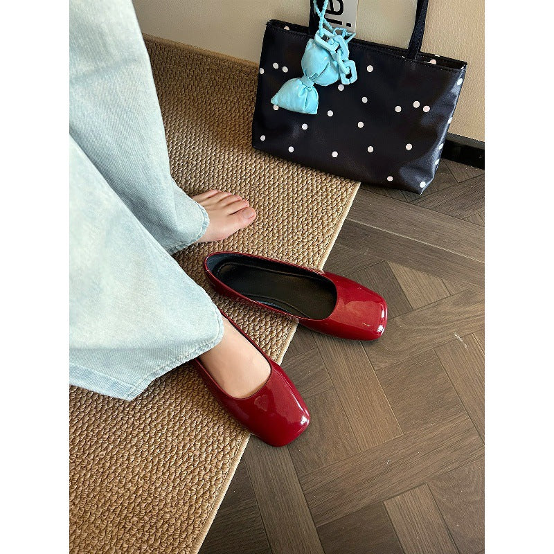 Damen Ballerinas mit quadratischer Zehenform und glänzender Oberfläche R&B