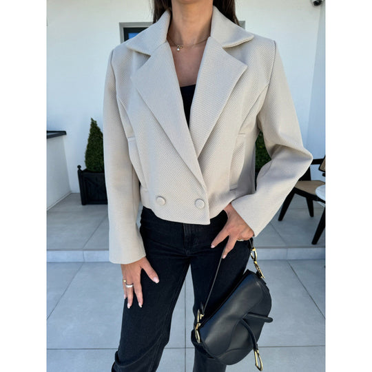 Damen Cropped Doppelreihiger Blazer R&B