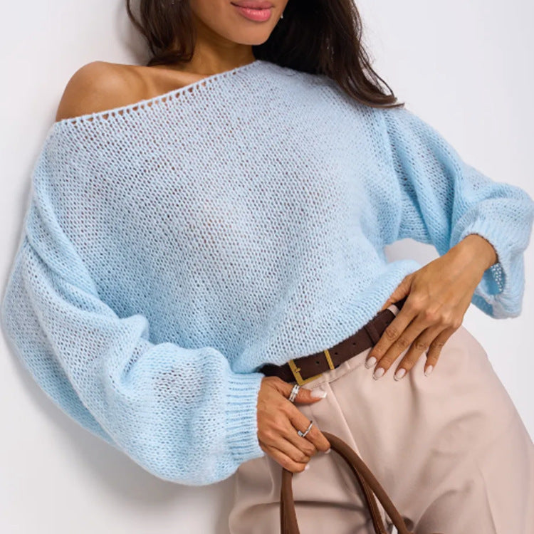 Damen Flauschiger Off-Shoulder Pullover mit überschnittenen Schultern R&B