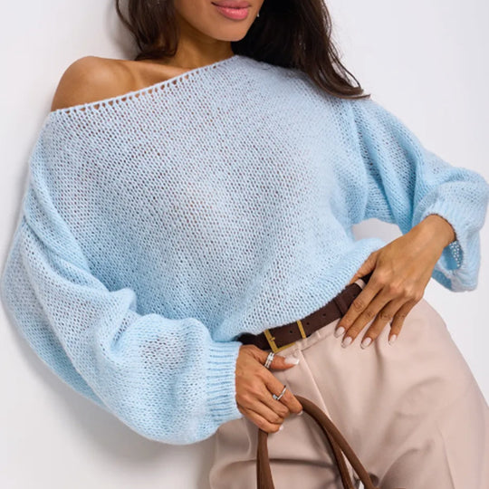 Damen Flauschiger Off-Shoulder Pullover mit überschnittenen Schultern R&B