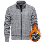 Herren nan grobgestrickter Cardigan mit Zopfmuster, Stehkragen und kariertem Innenfutter R&B