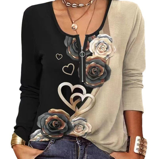 Damen Langarmshirt mit schimmerndem Glitzerdetail und halsfernem Reißverschluss R&B