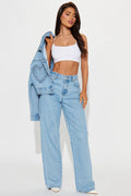 Damen Weit geschnittene Jeanshose mit fransigem Saum und hohem Bund R&B