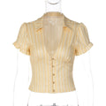 Damen Kurzarm Bluse mit Rüschendetails und V-Ausschnitt R&B