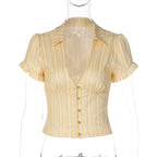 Damen Kurzarm Bluse mit Rüschendetails und V-Ausschnitt R&B