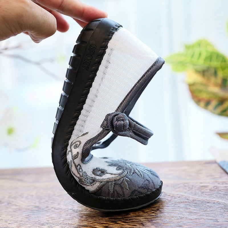 Damen Ballerinas mit handbesticktem Blumendesign und elastischem Riemen