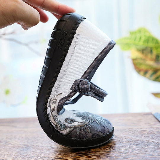 Damen Ballerinas mit handbesticktem Blumendesign und elastischem Riemen R&B