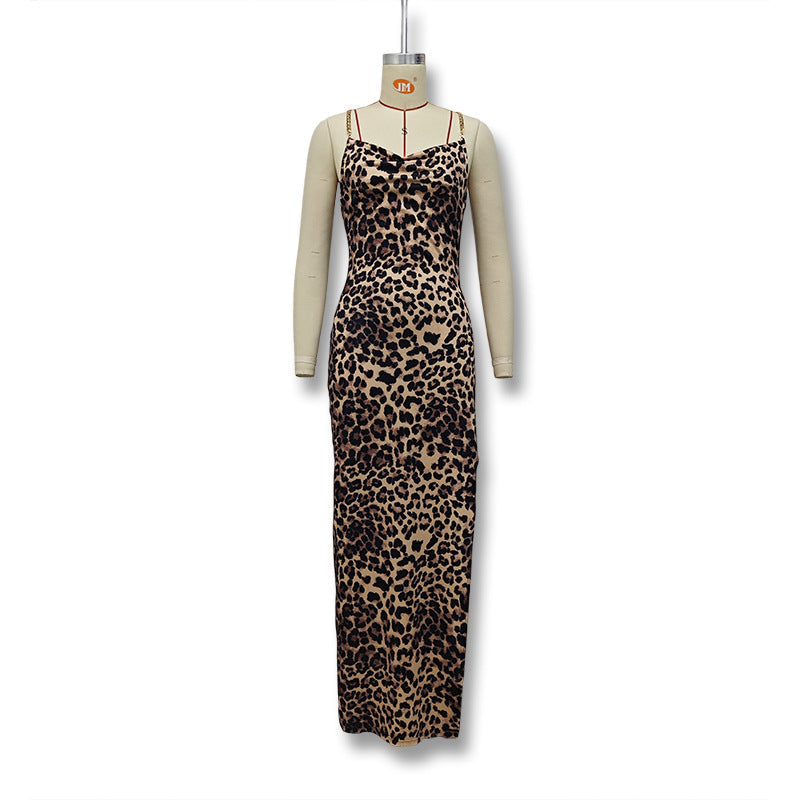 Damen Elegantes Maxikleid mit raffiniertem Leo-Muster R&B
