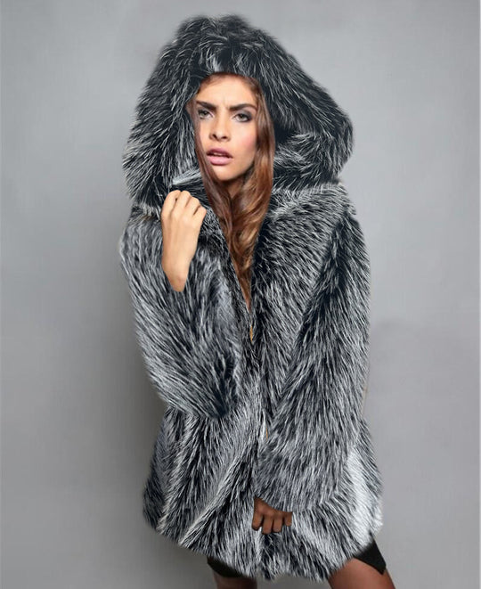 Damen Luxus Kunstfellmantel R&B