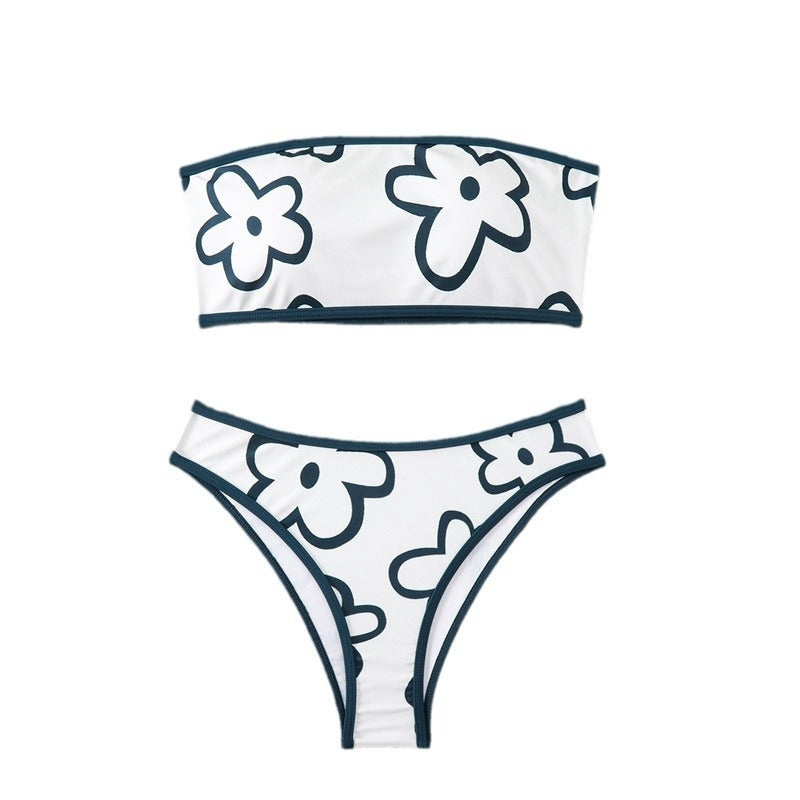 Damen Bandeau-Bikini mit floralem Muster und hohem Schnitt R&B