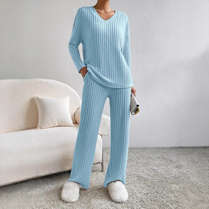 Damen komfortabler Ripp-Strickanzug mit weitem Schnitt R&B