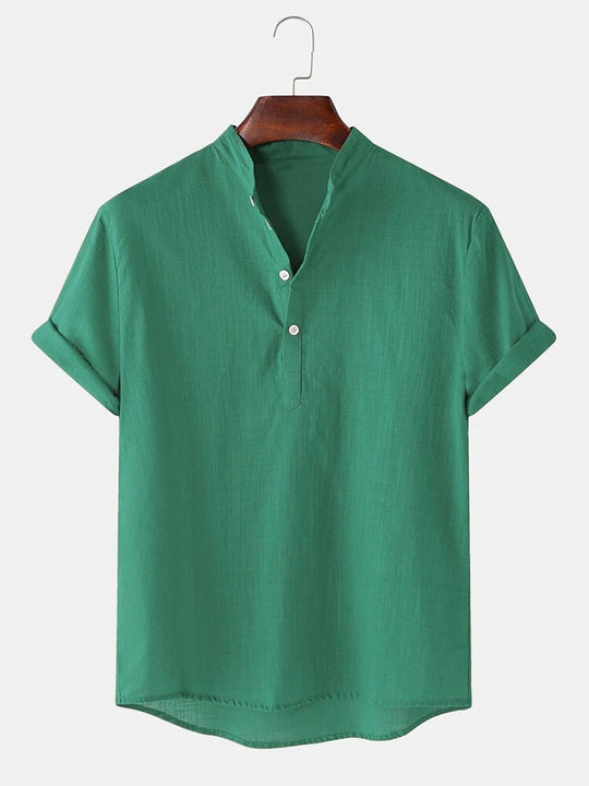 Herren Kurzarmhemd mit innovativem Henley-Ausschnitt und fließendem Material R&B