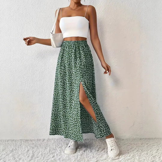 Damen Maxirock mit elegantem Schlitz und floralem Muster R&B