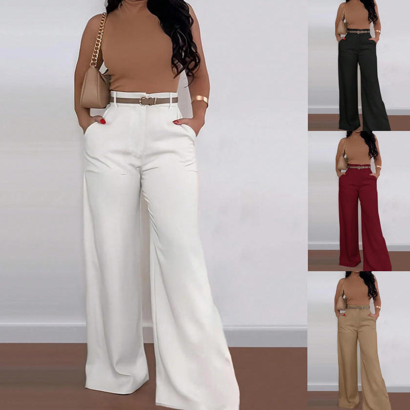 Damen Weitgeschnittene Elegante Anzughose mit Gürtel R&B