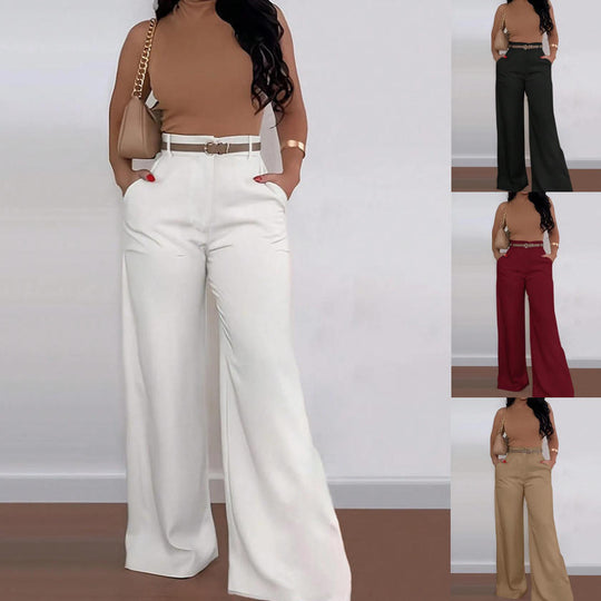 Damen Weitgeschnittene Elegante Anzughose mit Gürtel R&B