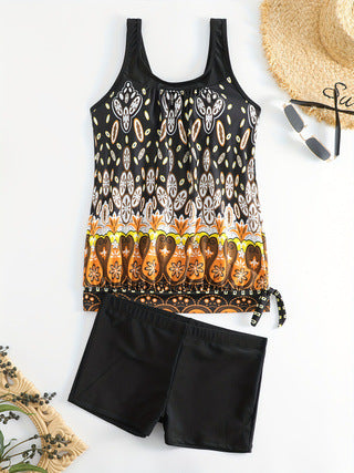 Damen Tankini-Set mit buntem Muster und bequemen Badeshorts R&B