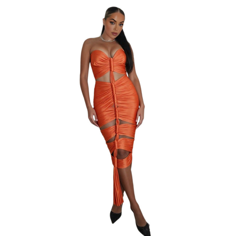 Damen Strapless Maxikleid mit raffinierten Cut-Out-Details und elegantem Raffungseffekt R&B