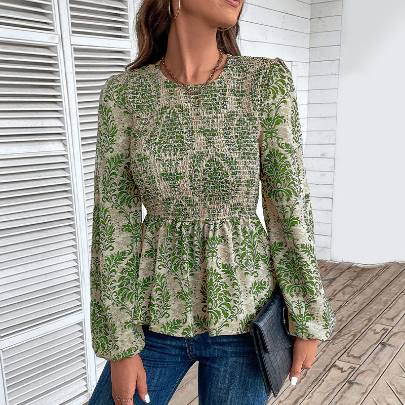Damen Elegante Bluse mit raffiniertem Floral-Design und Puffärmeln R&B