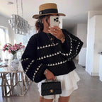 Damen Grobstrickpullover mit voluminösen Ärmeln und strukturiertem Muster R&B