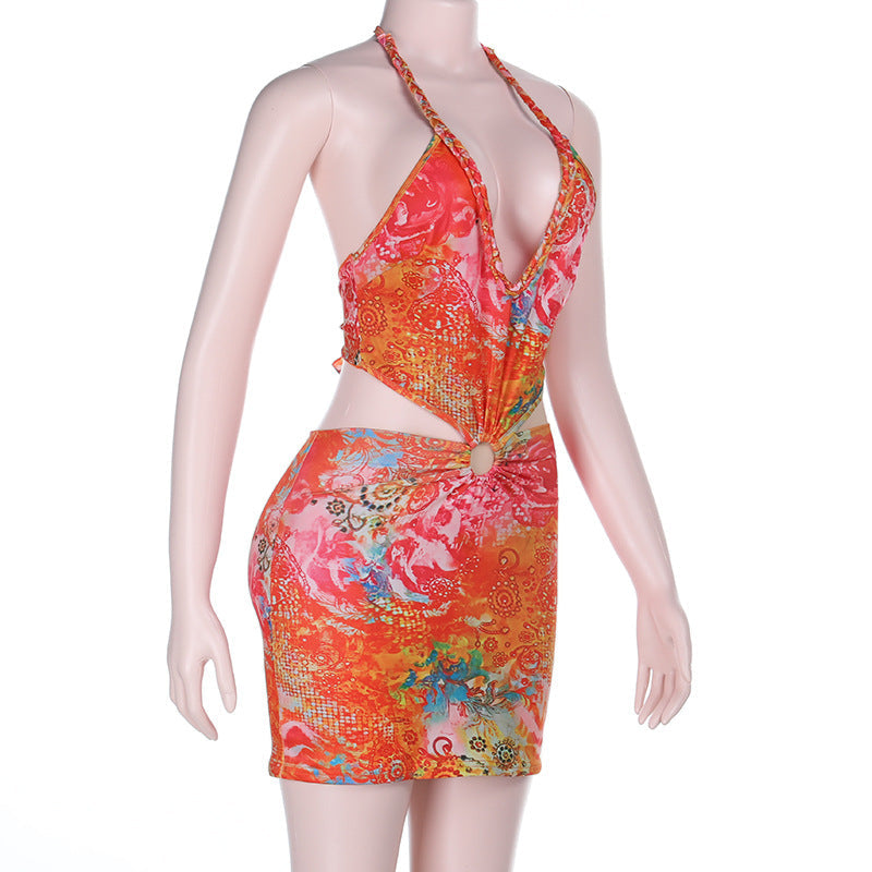 Damen verspieltes Minikleid mit floralem Design und verstellbaren Trägern R&B