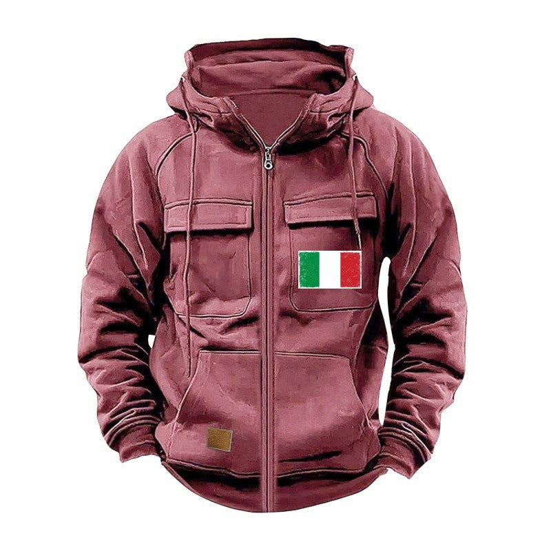 Herren modische Kapuzenjacke mit praktischen Taschen und verstellbarem Kragen R&B
