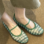 Damen Ballerinas mit modernem Karomuster und elastischem Riemchen R&B