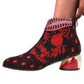 Damen Stiefeletten mit floralem Muster und glanzvollem Blockabsatz R&B