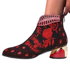 Damen Stiefeletten mit floralem Muster und glanzvollem Blockabsatz R&B