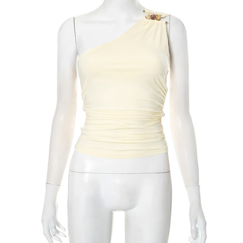 Damen asymmetrisches Trägeroberteil mit dekorativen Knopfdetails und figurformendem Design R&B