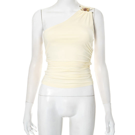 Damen asymmetrisches Trägeroberteil mit dekorativen Knopfdetails und figurformendem Design R&B