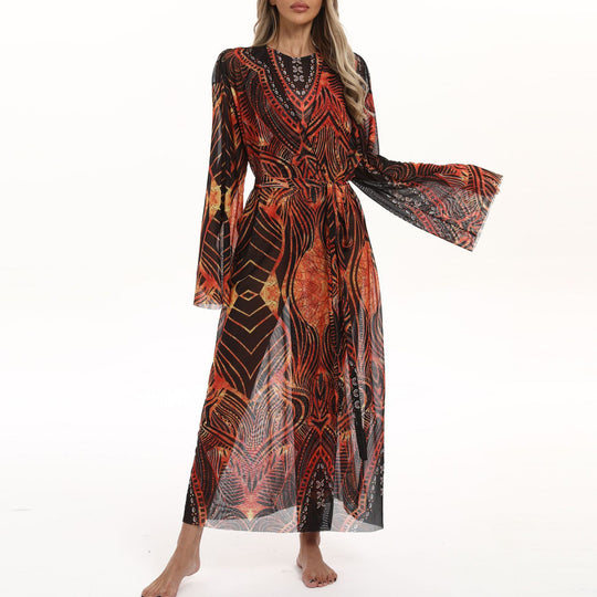Damen Transparenter Strandkimono mit floralen Mustern R&B