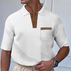 Herren Kurzarm-Polohemd mit modernem Stehkragen und Brusttasche R&B
