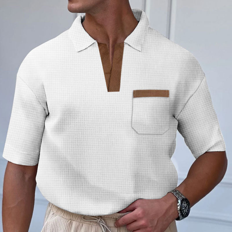 Herren Kurzarm-Polohemd mit modernem Stehkragen und Brusttasche R&B