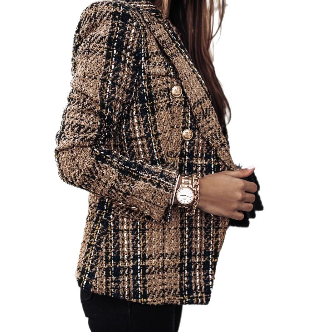 Damen Modischer Tweed-Blazer mit doppelter Knopfleiste und strukturiertem GewR&Be R&B