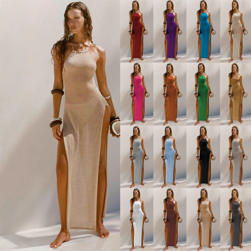 Damen elegantes Maxikleid mit hohen Seitenschlitzen R&B