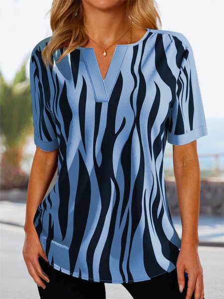 Damen modisches Kurzarmshirt mit modernem Zebrastreifen-Design R&B