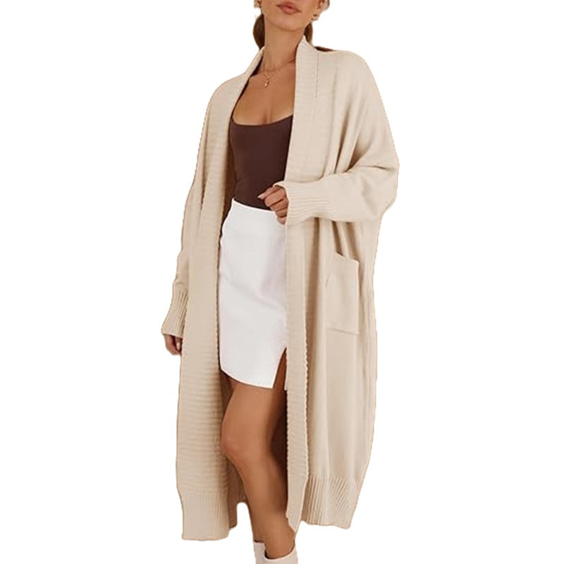 Damen leichter Strickmantel mit weit geschnittenen Ärmeln und praktischen Eingrifftaschen R&B