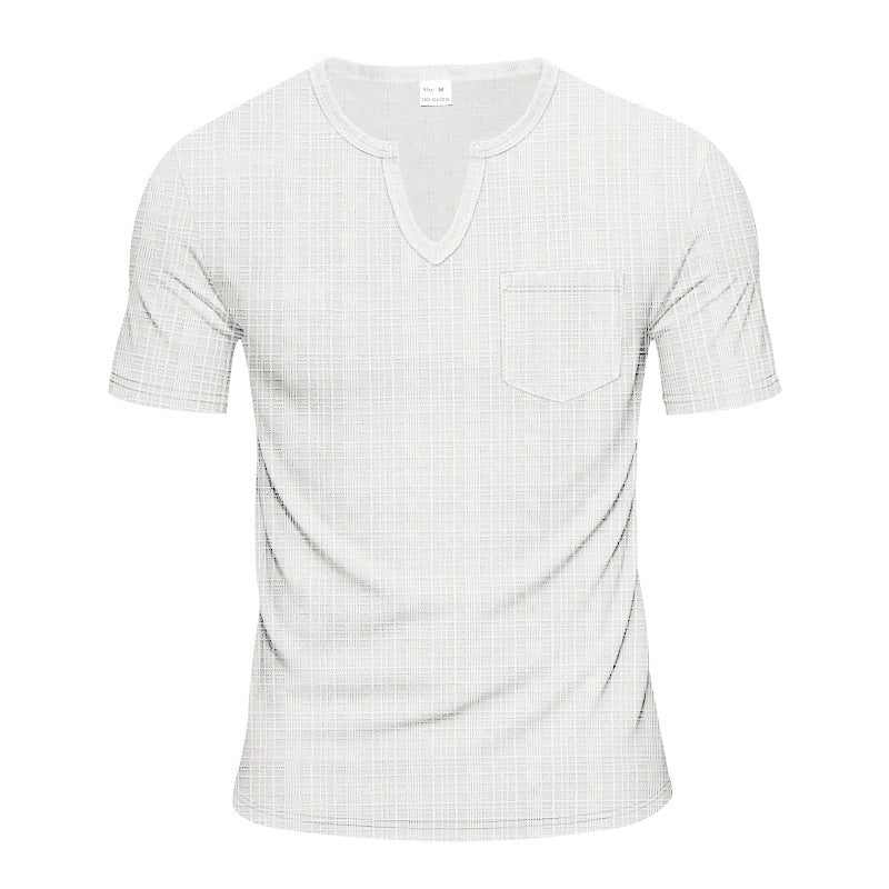 Herren Kurzarm V-Ausschnitt T-Shirt mit Brusttasche R&B